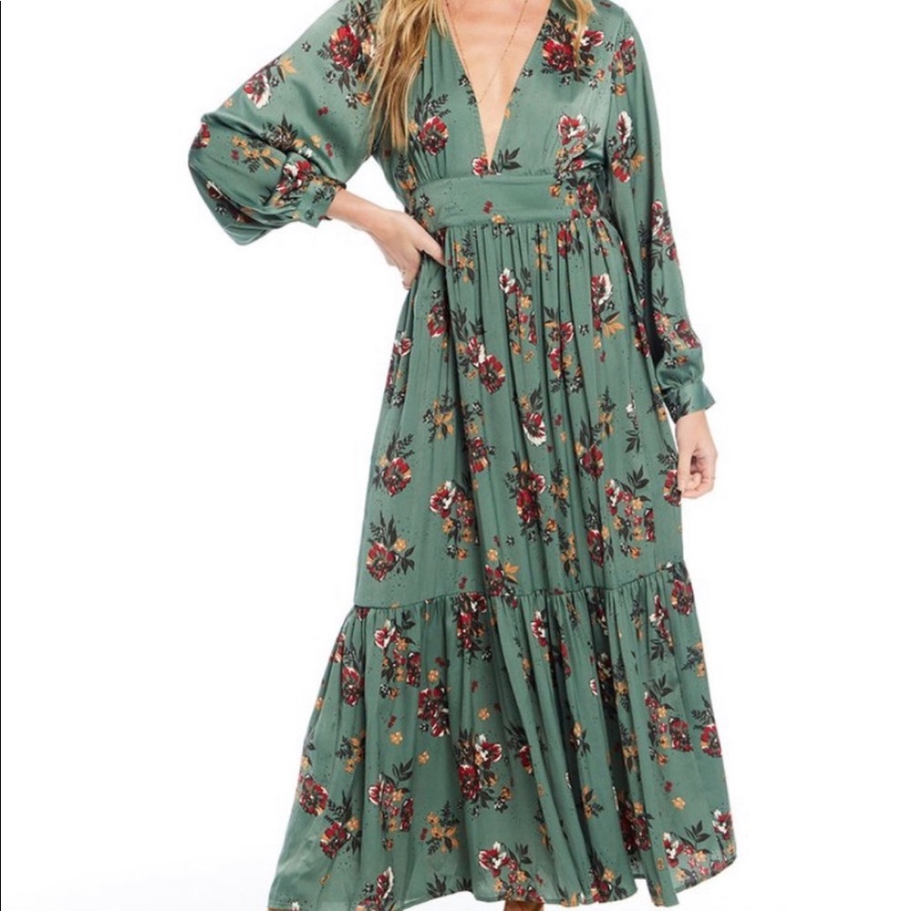 SALTWATER LUXE Green Floral Print Callan Maxi Dress Size Large